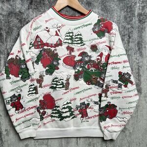 Vintage Variety Christmas Sweatshirt Woman's Size S White Santa 80s 90s AOP